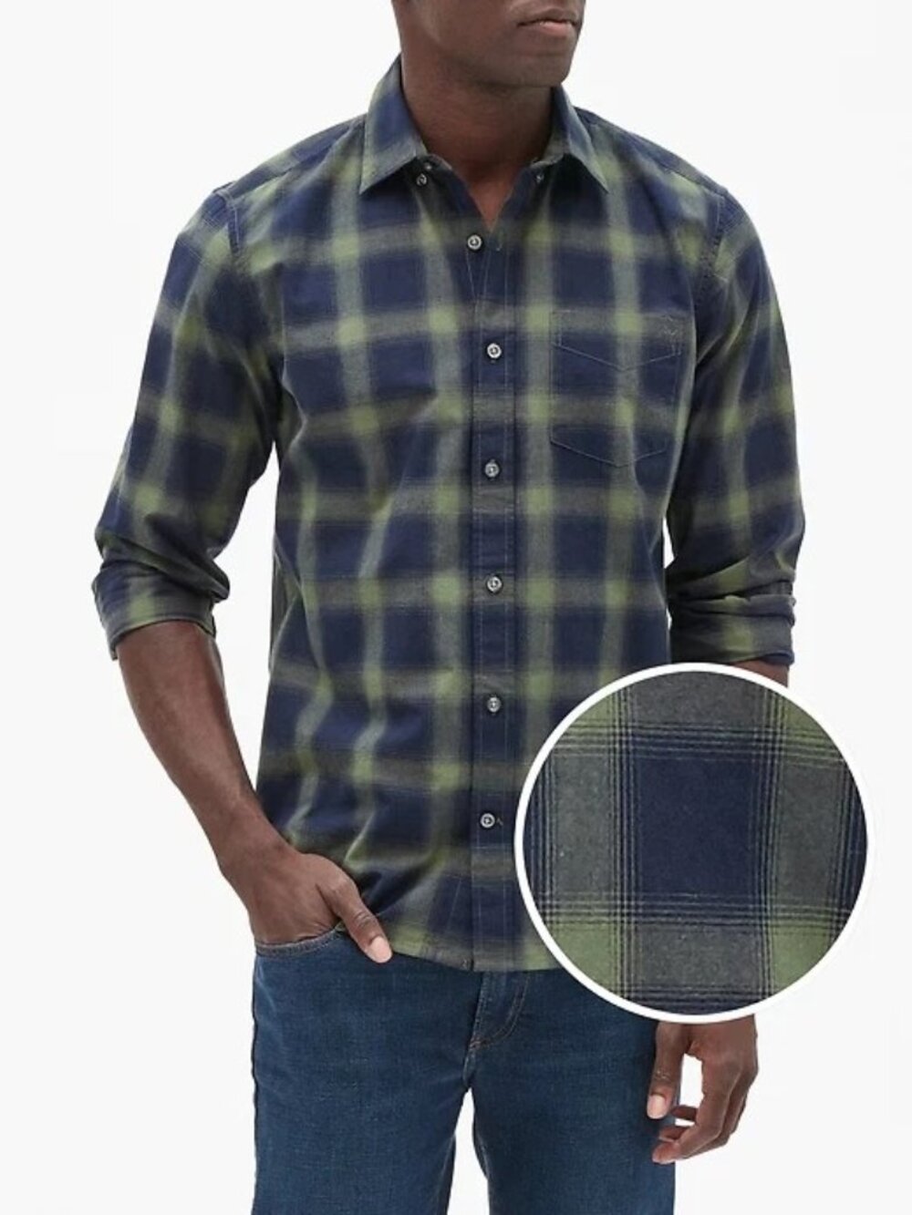 Gap Poplin Shirt in Standard Fit - Size S - Color Moss Plaid